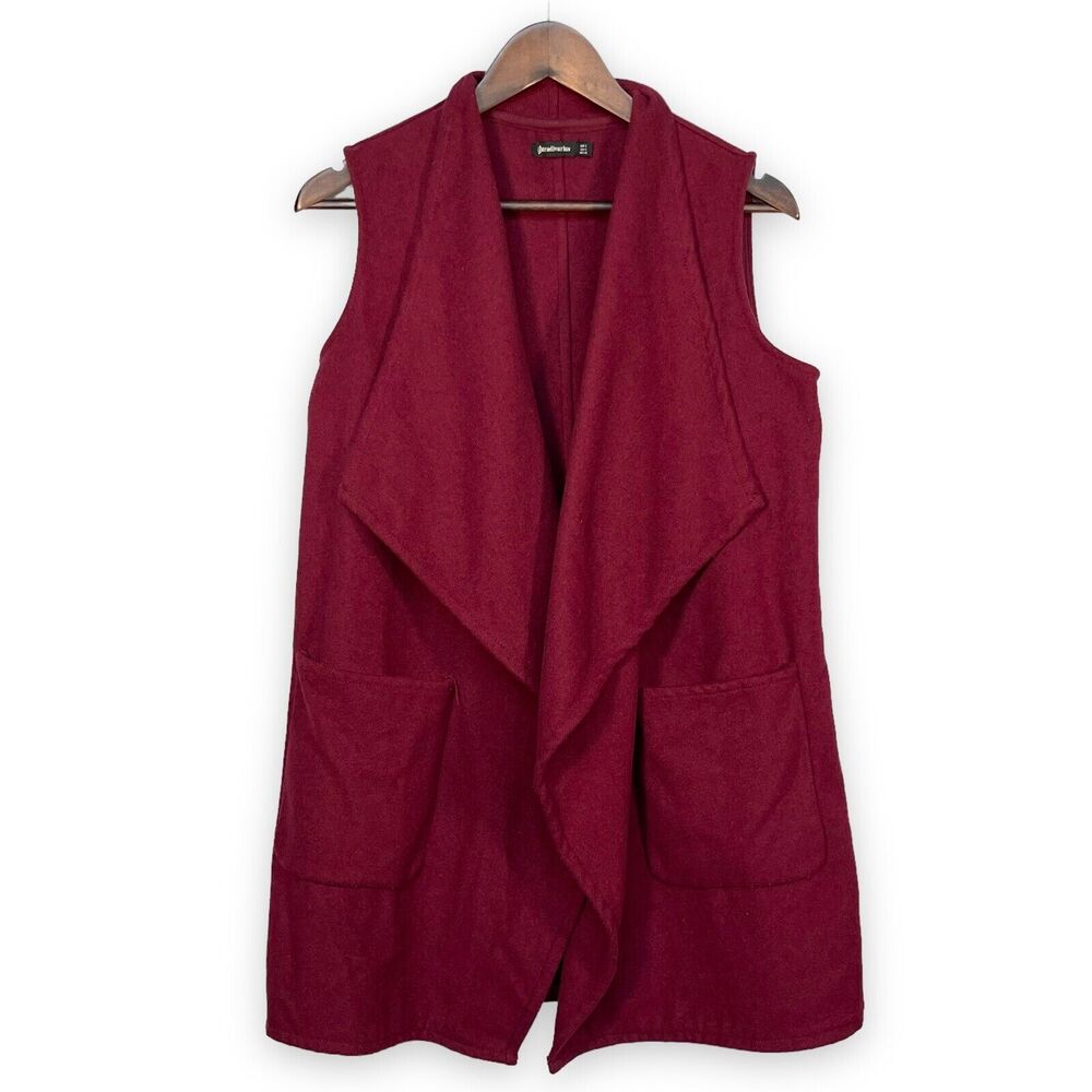 Stradivarius Sleeveless Oversized Open Cardigan Women Size‎ S Red Pockets